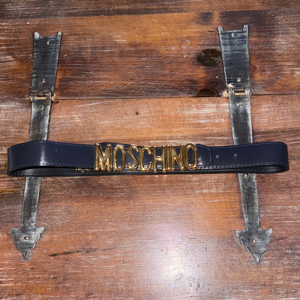 Moschino Black Leather Belt with Gold MOSCHINO Logo